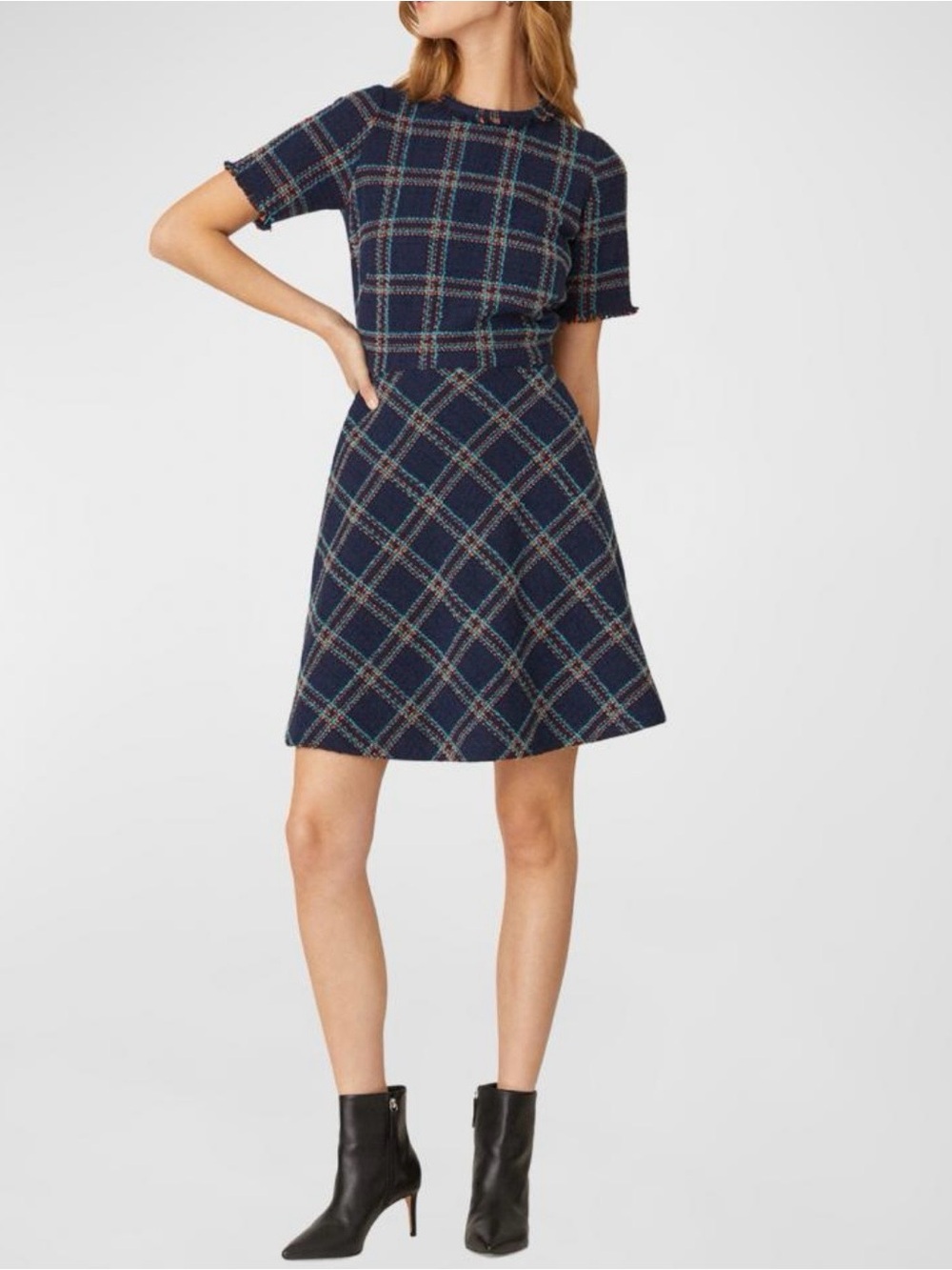 Shoshanna Lana Plaid-Print A-Line Tweed
Mini Dress